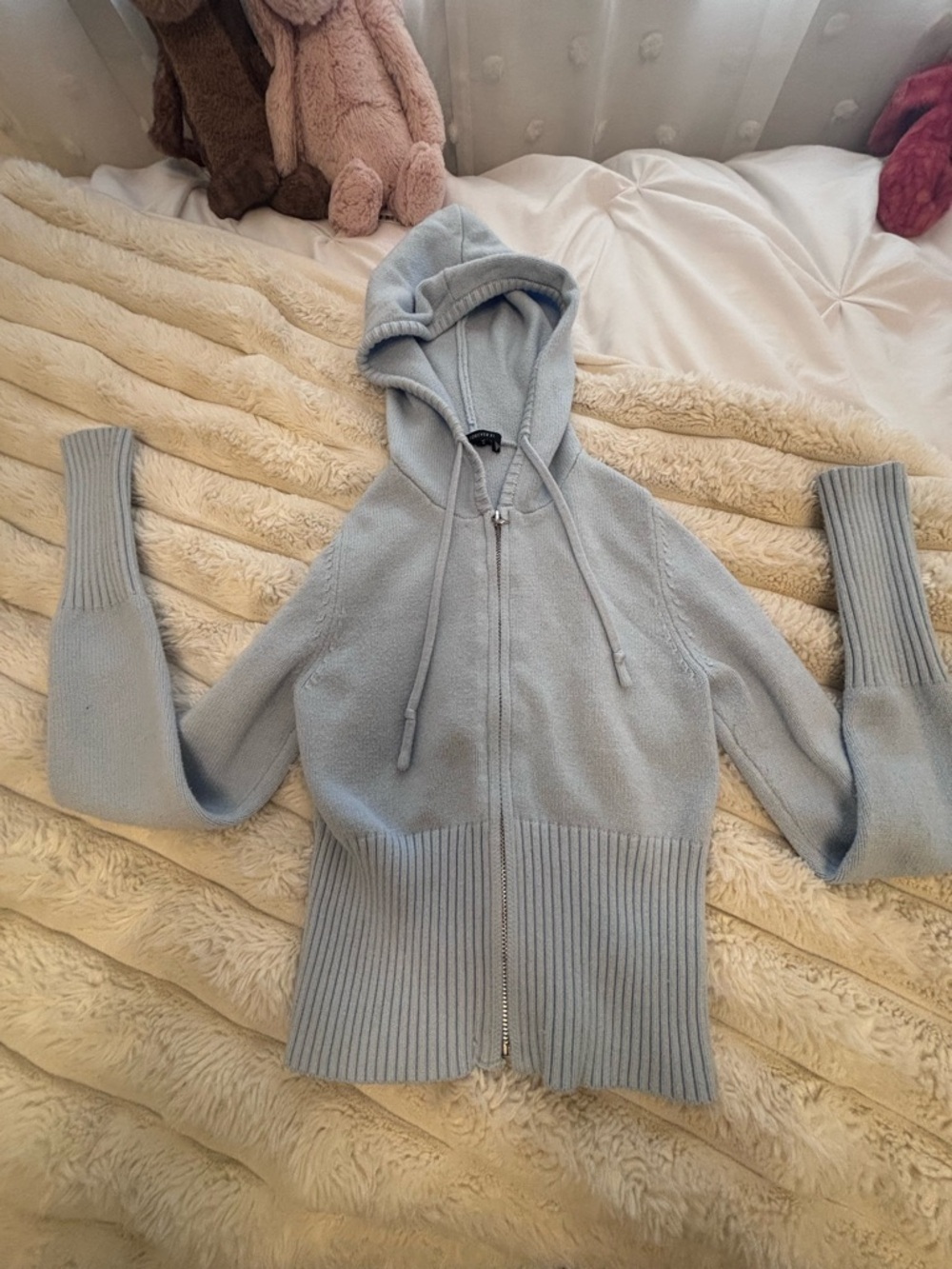Forever 21 Light Blue Hooded Zip Cardigan
